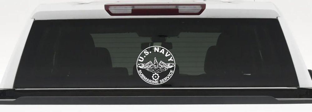 US Navy Submarine Service Dolphins with the Engineman Insignia symbol Military Car or Truck Window Vinyl Decal Sticker (White)
