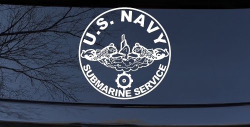 US Navy Submarine Service Dolphins with the Engineman Insignia symbol Military Car or Truck Window Decal Sticker (White)