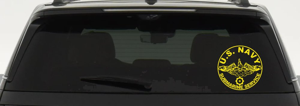 US Navy Submarine Service Dolphins with the Engineman Insignia symbol Military Car or Truck Window Vinyl Decal Sticker (Yellow)