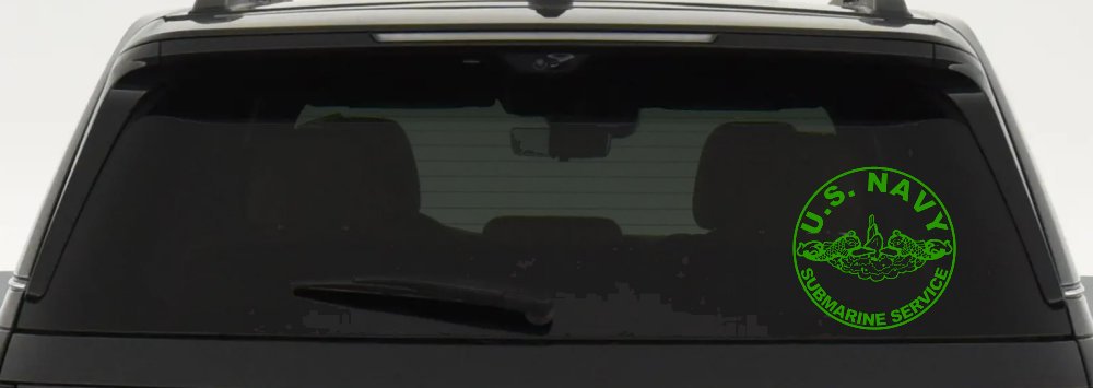US Navy Submarine Service Dolphins In Circle Military Car or Truck Window Decal Sticker (Lime)