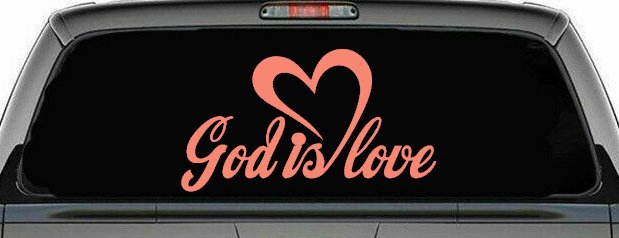 God Is Love with Heart Christian Car or Truck Window Decal Sticker (Coral)