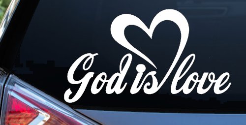 God Is Love with Heart Christian Car or Truck Window Decal Sticker (White)