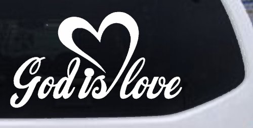 God Is Love with Heart Christian Car or Truck Window Decal Sticker (White)