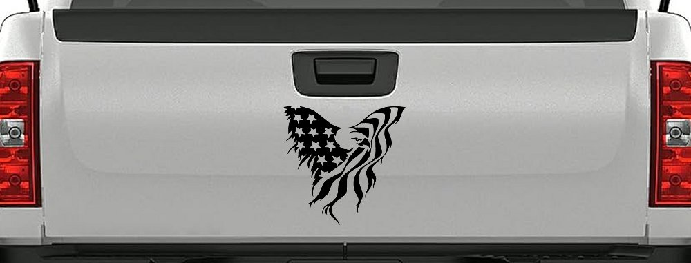 Tattered American Flag Draped Bald Eagle Patriotic Car or Truck Window Decal Sticker
