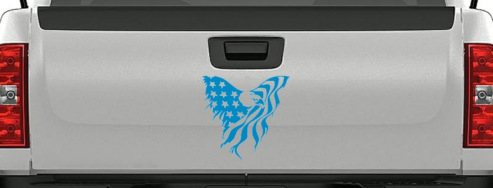 Tattered American Flag Draped Bald Eagle Patriotic Car or Truck Window Decal Sticker