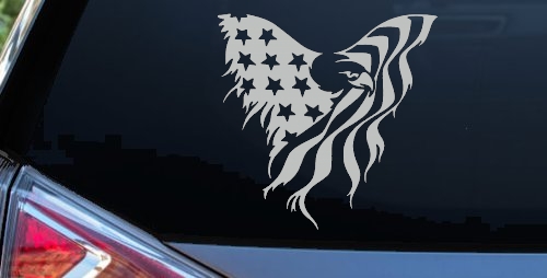 Tattered American Flag Draped Bald Eagle Patriotic Car or Truck Window Decal Sticker