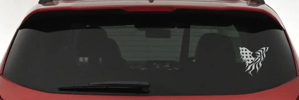 Tattered American Flag Draped Bald Eagle Patriotic Car or Truck Window Decal Sticker (Light Gray)