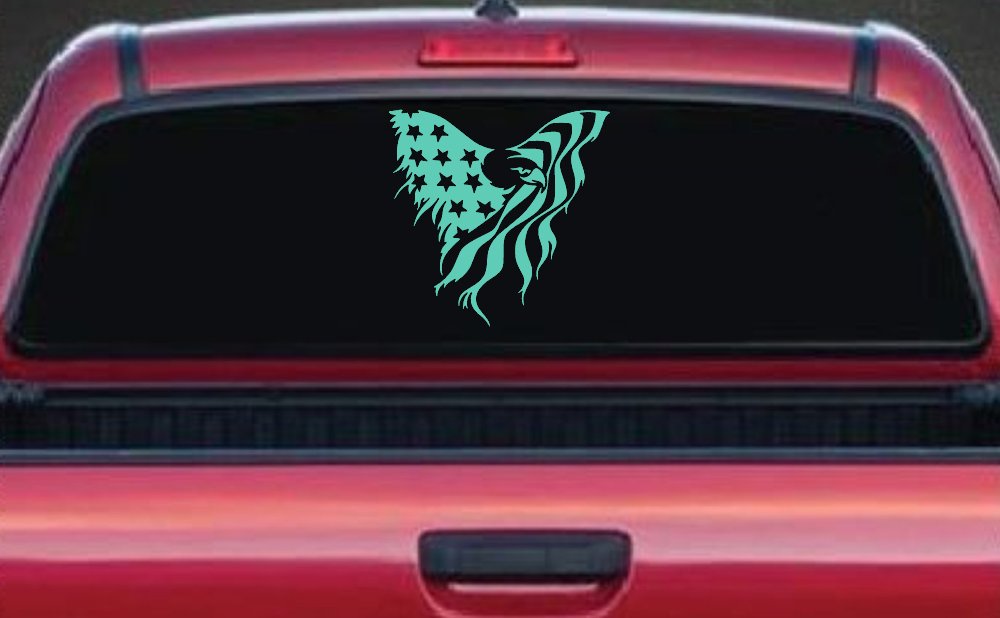 Tattered American Flag Draped Bald Eagle Patriotic Car or Truck Window Decal Sticker (Mint)