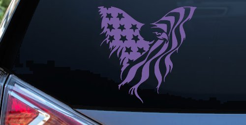 Tattered American Flag Draped Bald Eagle Patriotic Car or Truck Window Decal Sticker (Purple)
