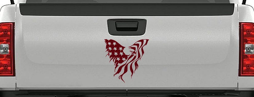 Tattered American Flag Draped Bald Eagle Patriotic Car or Truck Window Decal Sticker (Purple Red)