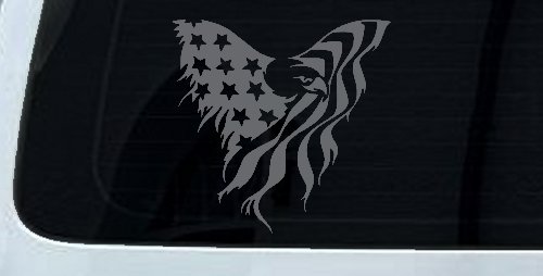 Tattered American Flag Draped Bald Eagle Patriotic Car or Truck Window Decal Sticker (Silver)