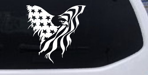 Tattered American Flag Draped Bald Eagle Patriotic Car or Truck Window Decal Sticker (White)