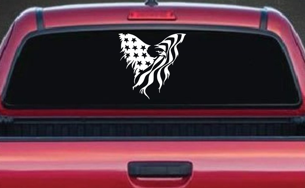 Tattered American Flag Draped Bald Eagle Patriotic Car or Truck Window Decal Sticker