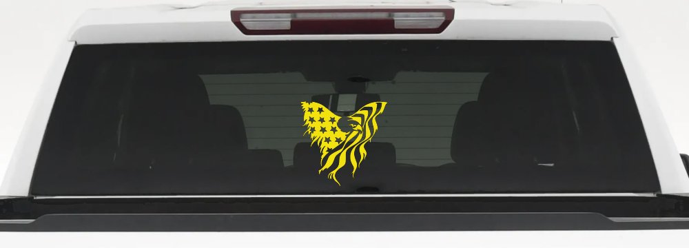 Tattered American Flag Draped Bald Eagle Patriotic Car or Truck Window Decal Sticker