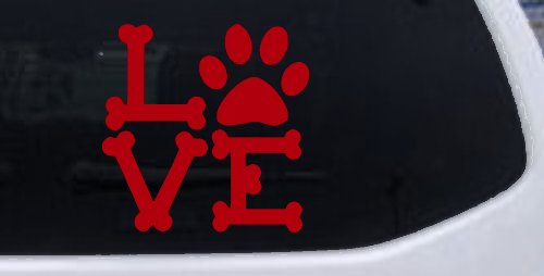 Dog Bones Love with Paw Animals Car or Truck Window Decal Sticker (Red)