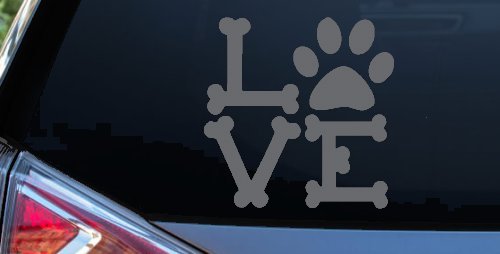 Dog Bones Love with Paw Animals Car or Truck Window Decal Sticker (Silver)