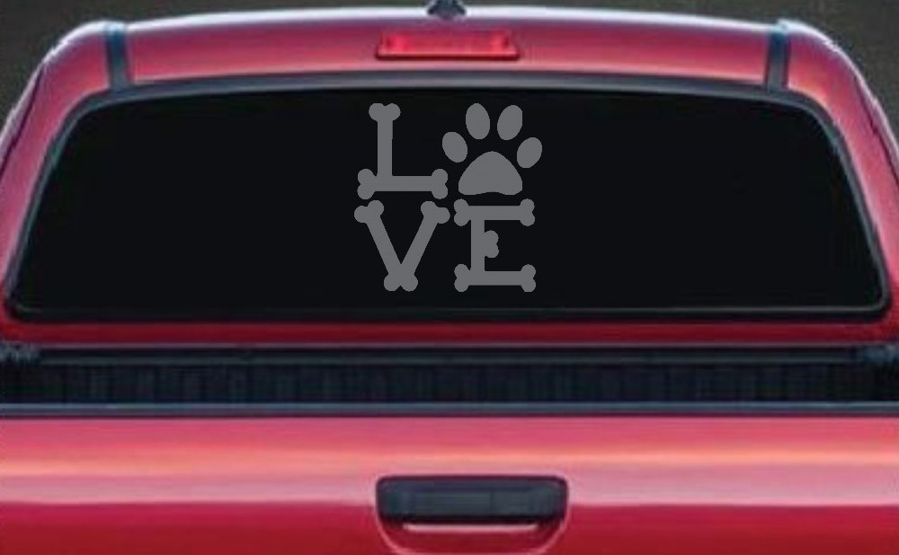 Dog Bones Love with Paw Animals Car or Truck Window Vinyl Decal Sticker (Silver)