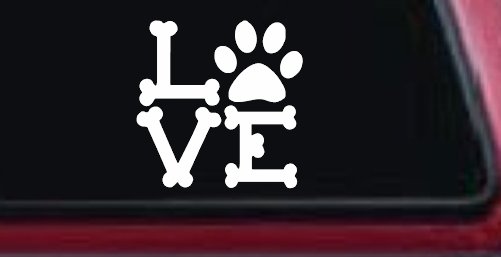 Dog Bones Love with Paw Animals Car or Truck Window Decal Sticker (White)