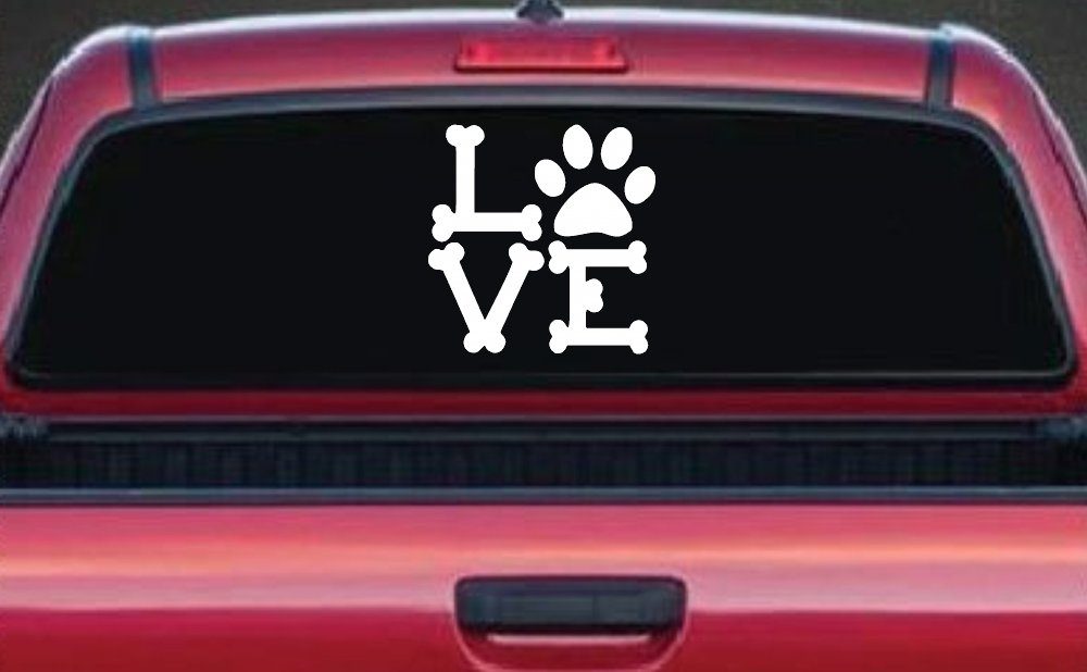Dog Bones Love with Paw Animals Car or Truck Window Vinyl Decal Sticker (White)