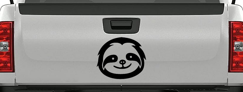 Cute Sloth Smiling Face Car or Truck Window Decal Sticker (Black)