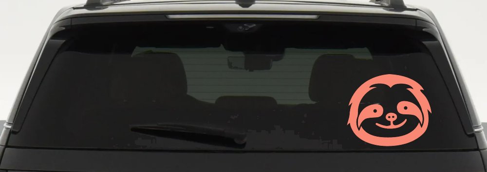 Cute Sloth Smiling Face Car or Truck Window Decal Sticker (Coral)