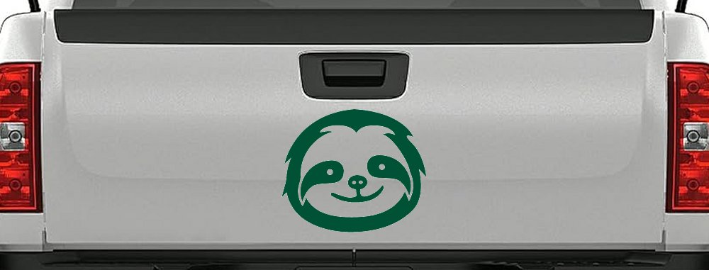 Cute Sloth Smiling Face Car or Truck Window Vinyl Decal Sticker (Dark Green)