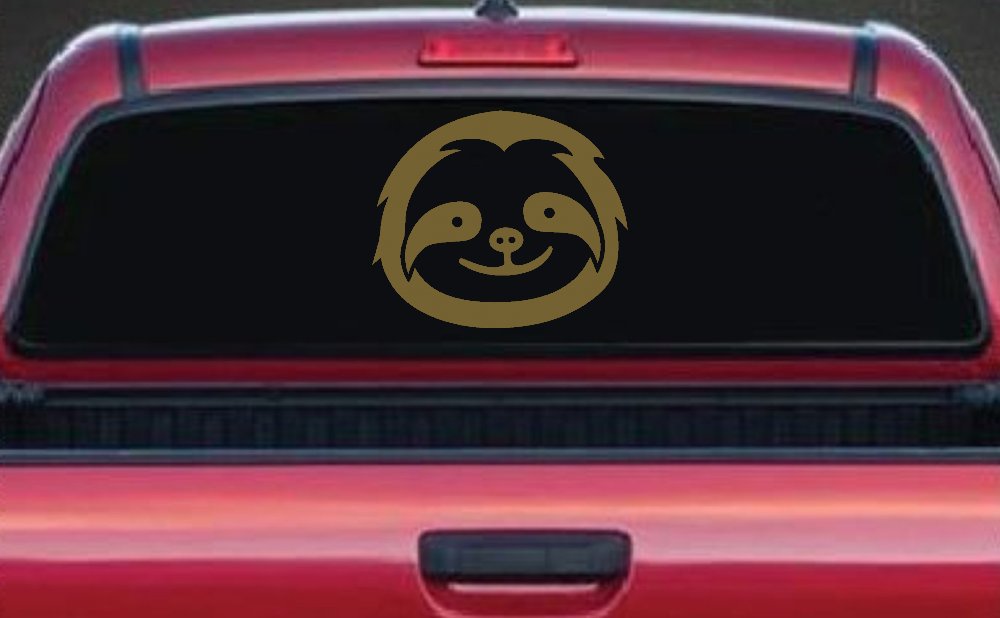 Cute Sloth Smiling Face Car or Truck Window Decal Sticker (Gold)