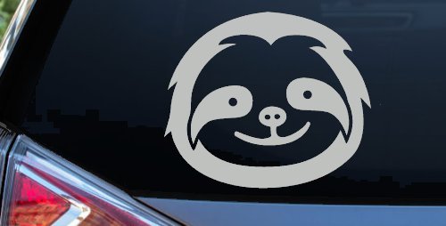 Cute Sloth Smiling Face Car or Truck Window Decal Sticker (Light Gray)