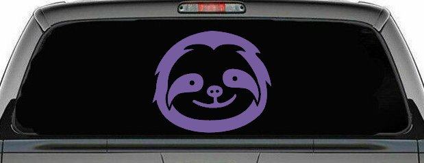 Cute Sloth Smiling Face Car or Truck Window Decal Sticker (Purple)