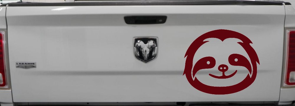 Cute Sloth Smiling Face Car or Truck Window Vinyl Decal Sticker (Purple Red)