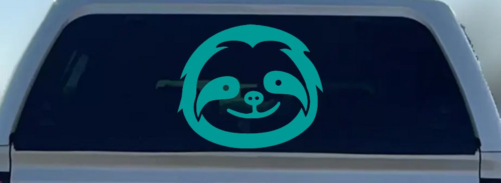 Cute Sloth Smiling Face Car or Truck Window Decal Sticker (Turquoise)