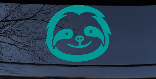 Cute Sloth Smiling Face Car or Truck Window Decal Sticker (Turquoise)
