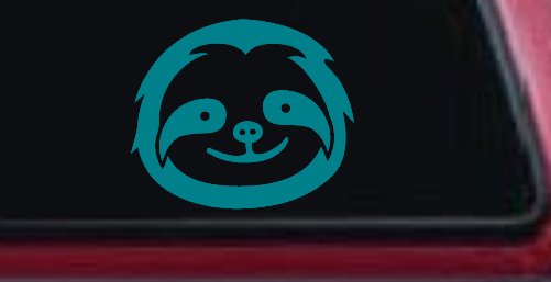 Cute Sloth Smiling Face Car or Truck Window Vinyl Decal Sticker (Turquoise Blue)
