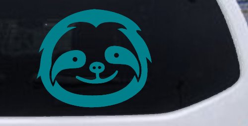 Cute Sloth Smiling Face Car or Truck Window Vinyl Decal Sticker (Turquoise Blue)