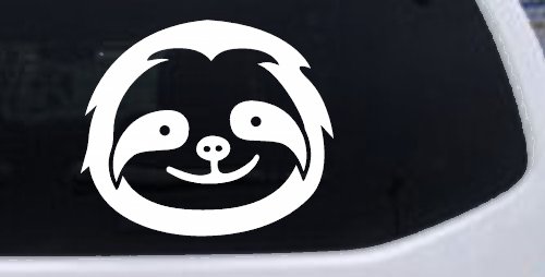 Cute Sloth Smiling Face Car or Truck Window Vinyl Decal Sticker (White)