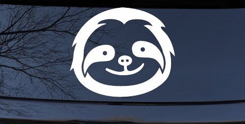 Cute Sloth Smiling Face Car or Truck Window Decal Sticker (White)