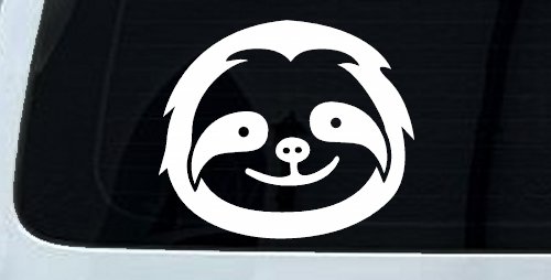 Cute Sloth Smiling Face Car or Truck Window Decal Sticker (White)