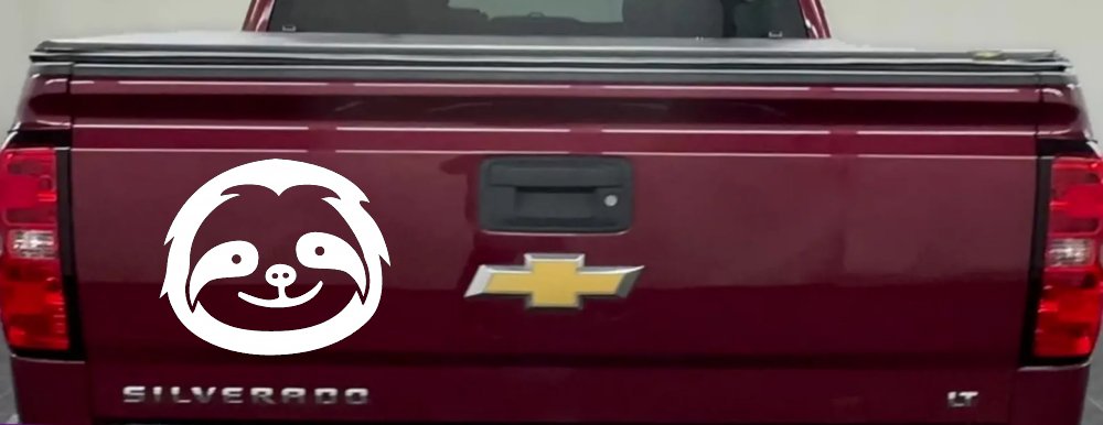 Cute Sloth Smiling Face Car or Truck Window Decal Sticker (White)