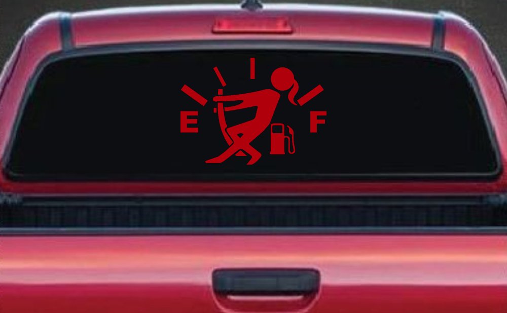 Funny Gas Gauge Empty Full Female Girl Woman Car or Truck Window Decal Sticker (Red)