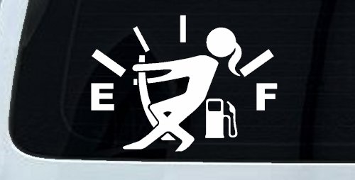 Funny Gas Gauge Empty Full Female Girl Woman Car or Truck Window Decal Sticker (White)