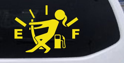 Funny Gas Gauge Empty Full Female Girl Woman Car or Truck Window Decal Sticker (Yellow)