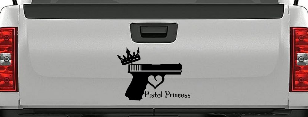 Pistol Princess with Crown and Gun for Women Girl Guns Car or Truck Window Vinyl Decal Sticker (Black)