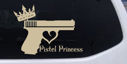Pistol Princess with Crown and Gun for Women Girl Guns Car or Truck Window Decal Sticker (Desert Sand)