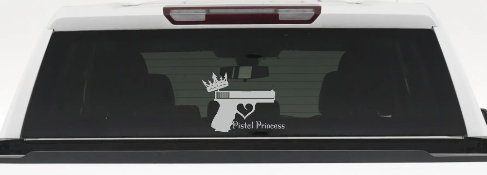 Pistol Princess with Crown and Gun for Women Girl Guns Car or Truck Window Decal Sticker (Light Gray)