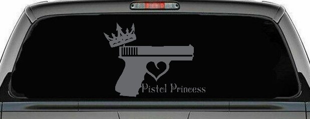 Pistol Princess with Crown and Gun for Women Girl Guns Car or Truck Window Decal Sticker (Silver)