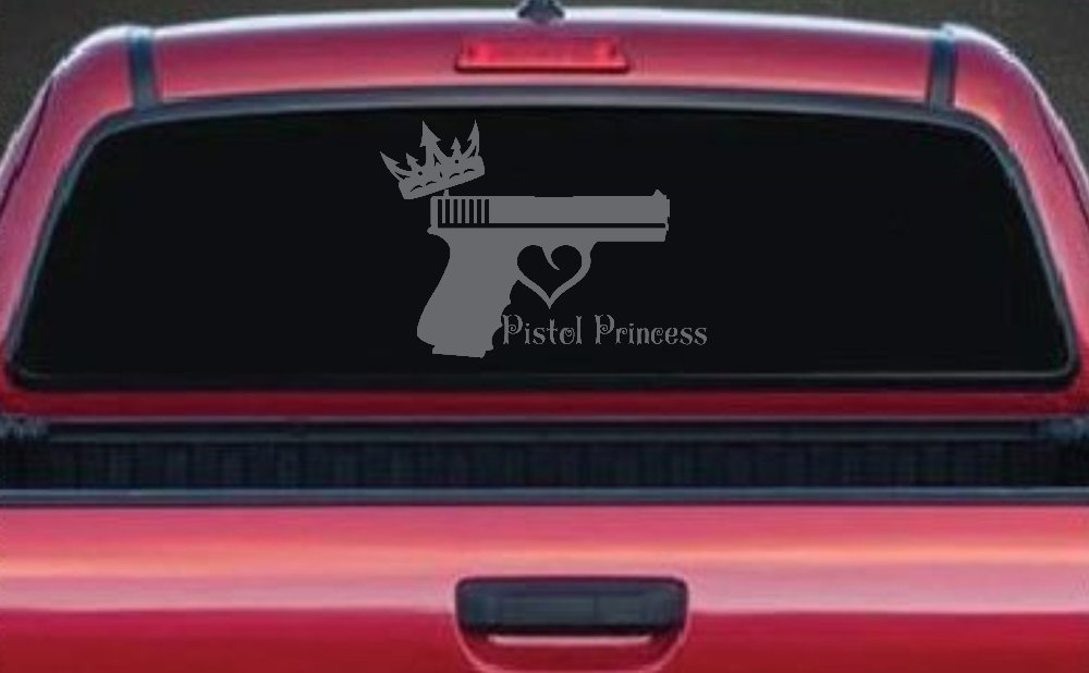 Pistol Princess with Crown and Gun for Women Girl Guns Car or Truck Window Decal Sticker (Silver)
