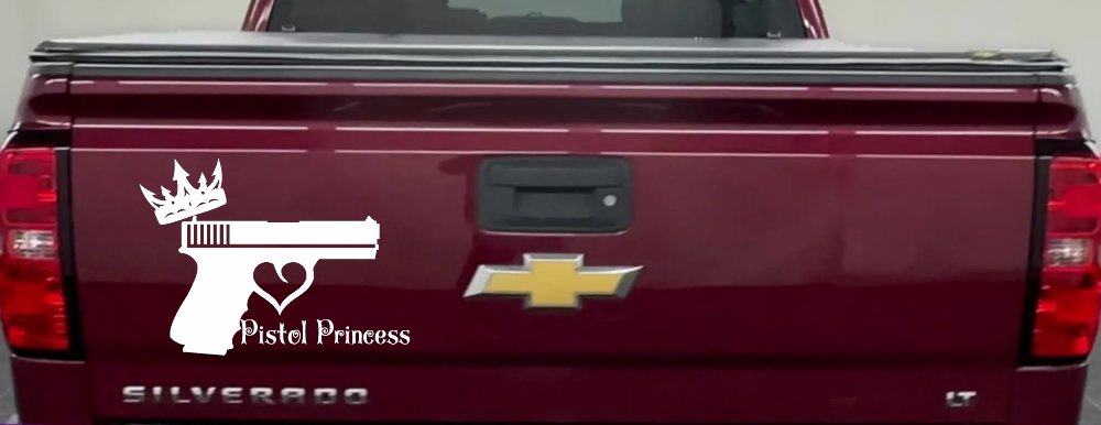 Pistol Princess with Crown and Gun for Women Girl Guns Car or Truck Window Decal Sticker (White)