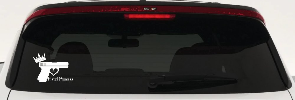 Pistol Princess with Crown and Gun for Women Girl Guns Car or Truck Window Decal Sticker (White)