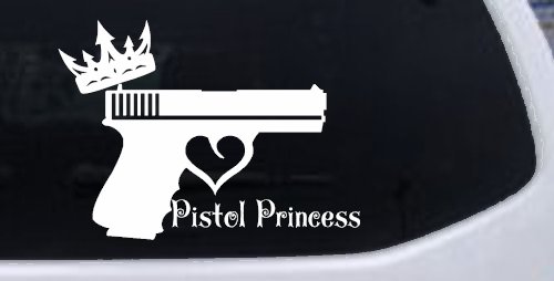 Pistol Princess with Crown and Gun for Women Girl Guns Car or Truck Window Vinyl Decal Sticker (White)
