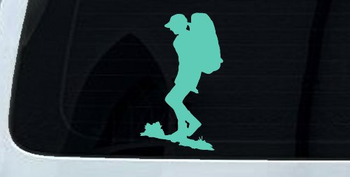 Hiker With Backpack Hiking Car or Truck Window Decal Sticker (Mint)